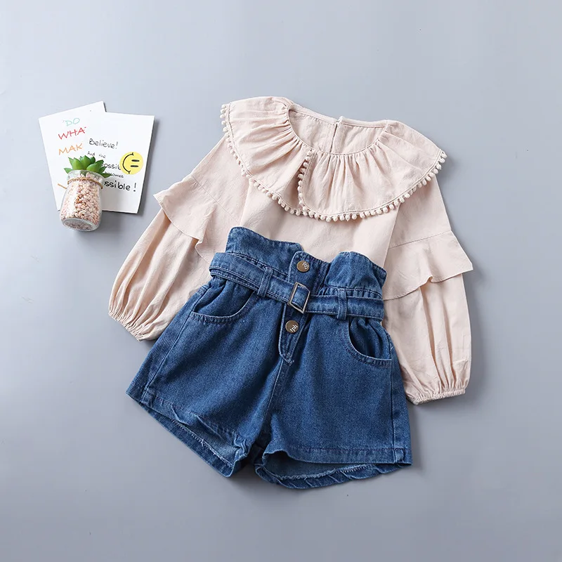 2019 الربيع الطفل الفتيات الملابس مجموعة القطن التلبيب الكرة T قميص و الدنيم السراويل 2 قطعة دعوى ل فتاة الأطفال الملابس 2-6 سنوات