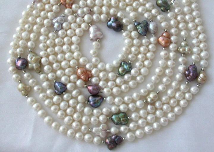 

RHJ00104 stunning long 100" 7mm round white freshwater cultured pearl necklace