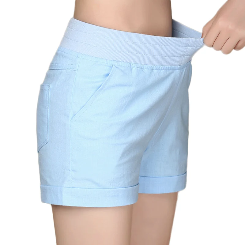 

2018 European and American summer wind female candy color high waist linen shorts women loose elastic waist shorts plus size