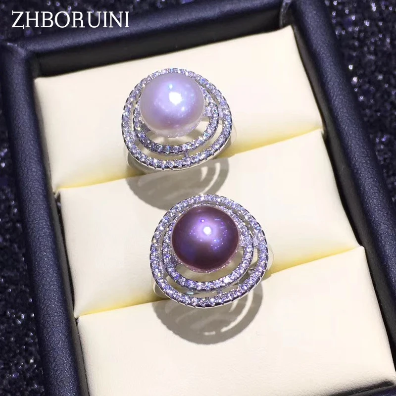 

ZHBORUINI 2019 Fashion Pearl Ring Natural Freshwater Pearl Round 925 Sterling Silver Big Ring Jewelry For Women Drop Shipping