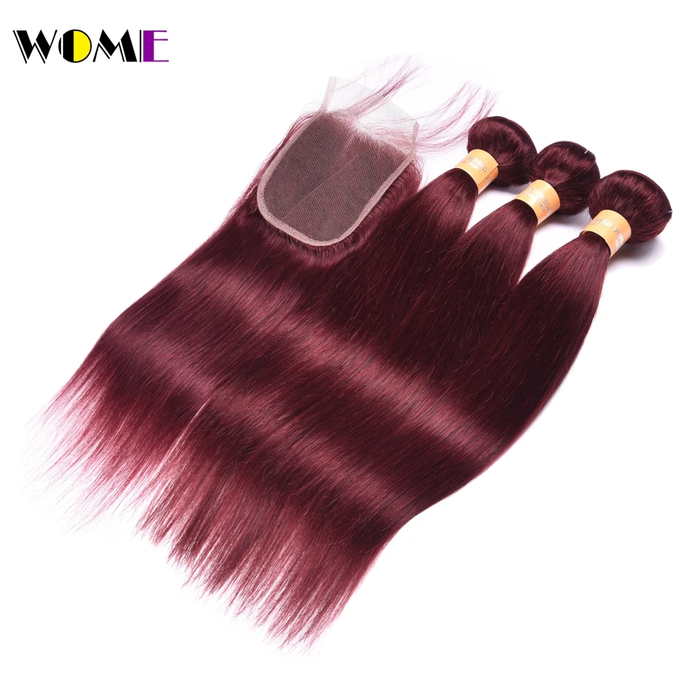 Wome Pre Colored 99J Dark Red Bundles With Closure Malaysian Hair Straight Bundles With Closure Non Remy Human Hair Pre Plucked Wome Pre Colored 99J Dark Red Bundles With Closure Malaysian Hair Straight Bundles With Closure Non Remy Human Hair Pre Plucked