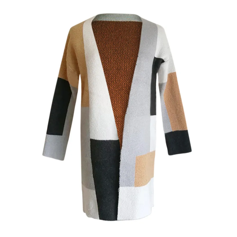 Women Casual Winter Baggy Cardigan Coat Long Chunky Knitted Oversized Patchwork Sweater Jumper Multicolor