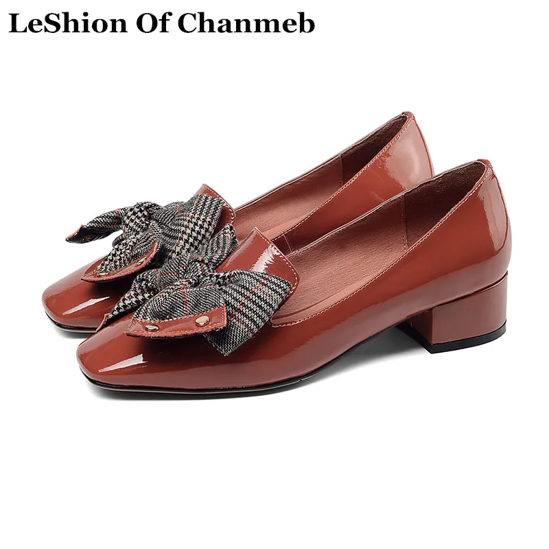 

Fashion Women Big Bow Knot Patent Leather Loafers Size 33-42 Shoes Woman Black Brown Plaid Bowtie Deco Slip ons Espadrilles Shoe