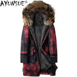 AYUNSUE зимняя куртка Для мужчин натуральным мехом парка Homme Рекс кролика лайнер длинное пальто енота меховой воротник плюс Размеры 5xl парки