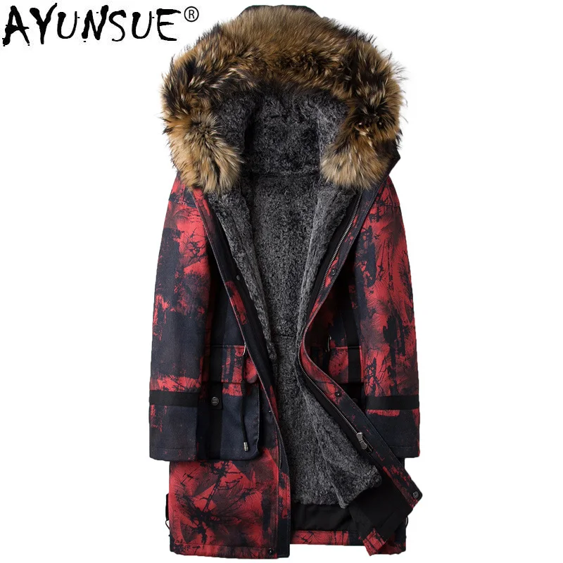

AYUNSUE Winter Jacket Men Real Fur Parka Homme Rex Rabbit Fur Liner Long Coat Raccoon Fur Collar Plus Size Parkas 85852 KJ1553