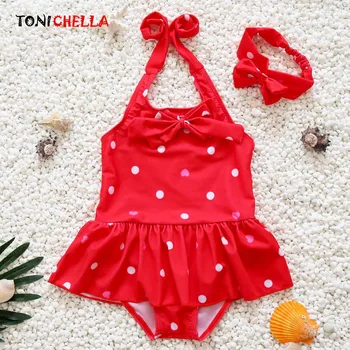 

Baby Girl Swimwear Toddler Bikini Bathing Beach Swimsuit Cute Lovely White Dot Red Blue Clothing Summer Siamese Beachwear CL5196