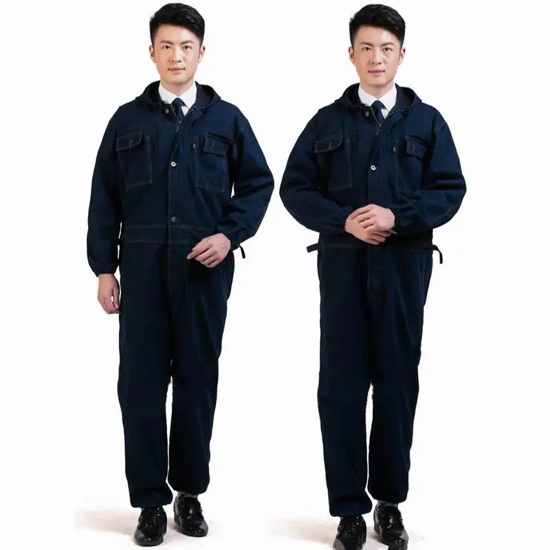 Mens Work Clothing Jeans Hooded Jumpsuit Long Sleeve Coveralls Overalls For Worker Repairman Dustproof Plus Size 3XL Top Quality