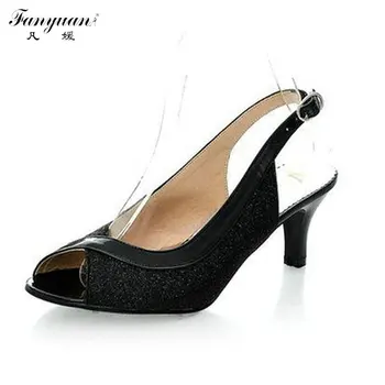 

2017 New Factory Discount New Summer Peep Toe Buckle Strap Sweet Glitter sandals women summer shoes Big size 30-46