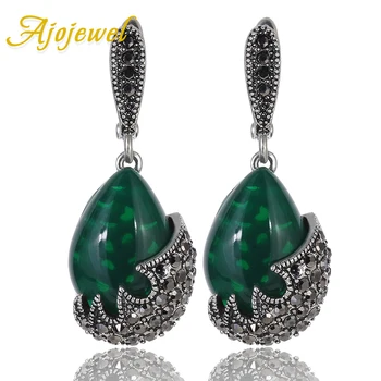 

Ajojewel Antique Jewelry Water Drop Stone Vintage Earrings Green Black CZ Drop Earrings Women Jewellery