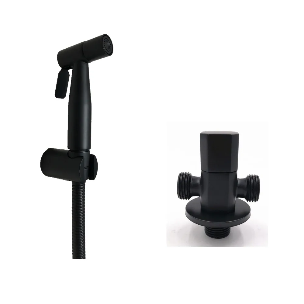

2018 Stainless Steel Black Handheld Bidet Sprayer Set Toilet Shattaf Sprayer Douche Bathroom Bidet Faucet Set With Black Valve