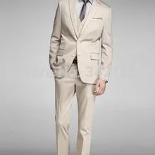 Новое поступление, смокинги для жениха, бежевые, с двумя кнопками, с отворотом, шафер жених, мужские свадебные/выпускные костюмы, Жених(куртка+ брюки+ жилет