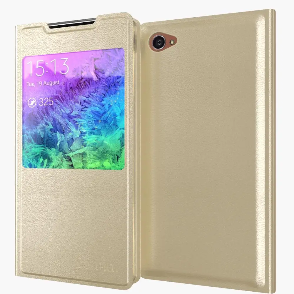 Кожаный флип чехол Z5 Mini для Sony Xperia Compact / E5803 E5823 роскошный Ультратонкий с окошком