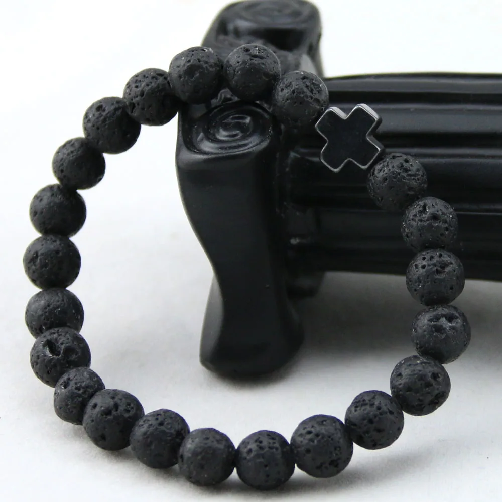 black lava Stone Cross bracelet 