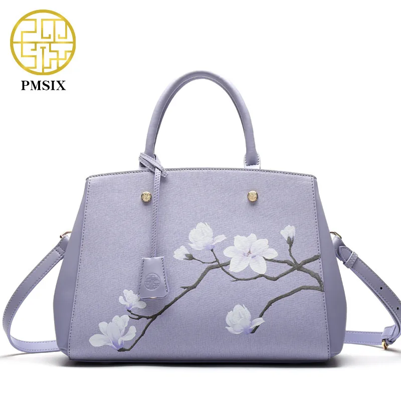 Pmsix, женская сумка из кожи крупного рогатого скота, дизайн, женские сумки-мессенджеры с цветочным принтом, женские сумки на плечо, модная сумка P120032