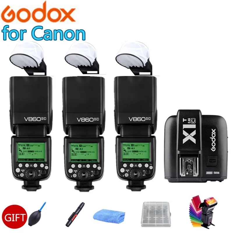 3x Godox V860II C V860IIC Вспышка Speedlite 2 4 г GN60 HSS ttl Flash Light + X1T Trigger передатчик для Canon DSRL