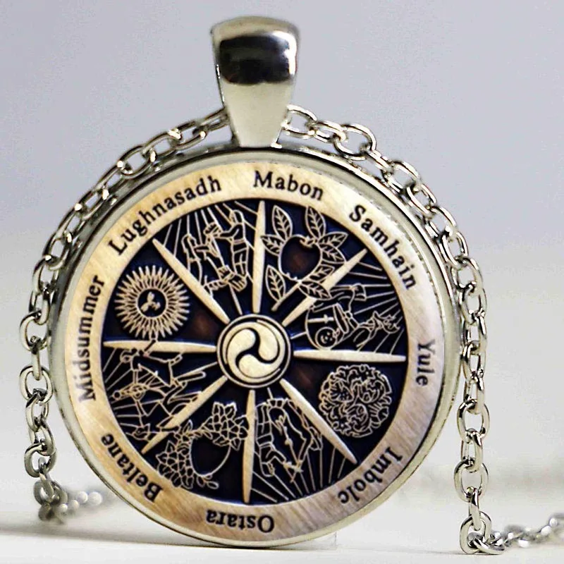 Zodiac Wicca Pendant Zodiac Wicca Charm Necklace Silver Crescent Retro