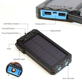 

Waterproof Solar Power Bank 20000mAh Phone External Battery USB LED Solar Charger Electronic Cigarette Lighter