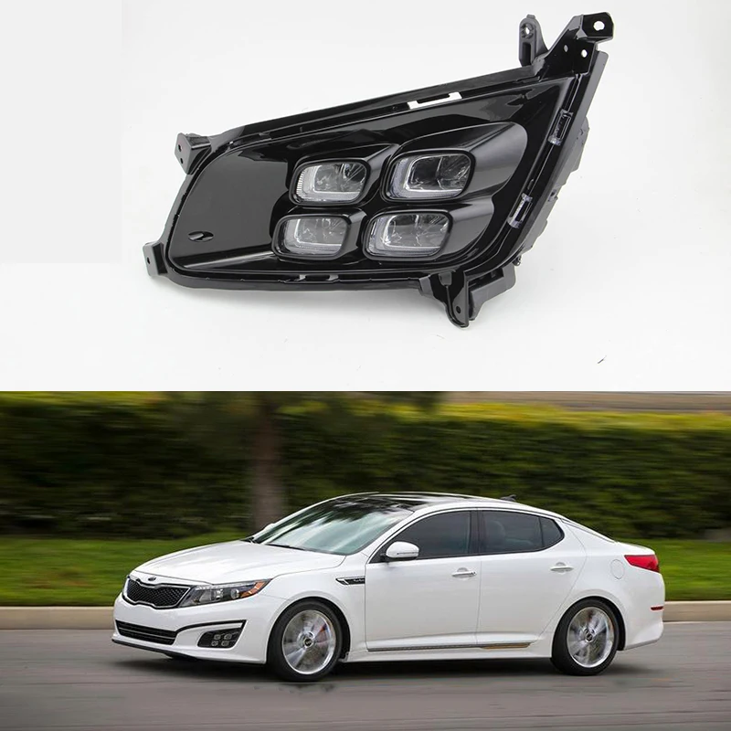 

Car Flashing 2Pcs LED DRL For Kia Optima K5 2013 2014 2015 Fog lamp Cover Daytime Running Lights with turn yellow signal