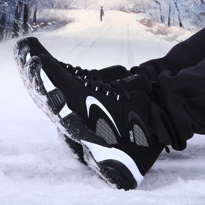 Large Size Men Women Sneakers Winter Running Sport Shoes With Fur Warm Sneakers for Men Big Size Athletic Shoes Black Trainers