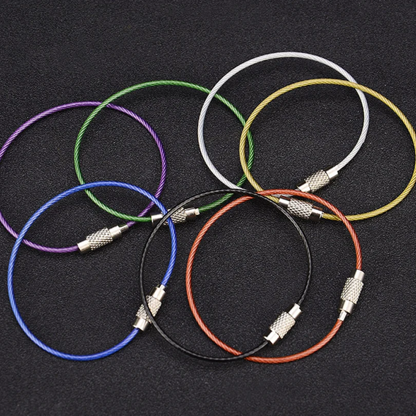 

2PCS EDC Stainless Steel Wire Keyring Cable Rope Keychain Outdoor Camping Backpack Hanging Key Holder Accessories