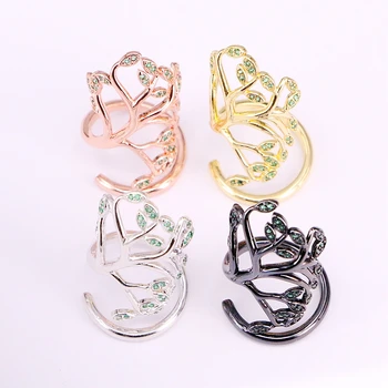 

6PCS, Green CZ Crystal Micro Pave Zirconia Mix Color Leaves Rings