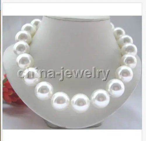 

Free Shipping >>>>>gorgeous AAA15-16mm south sea round white shell pearl necklace 18inch 14k
