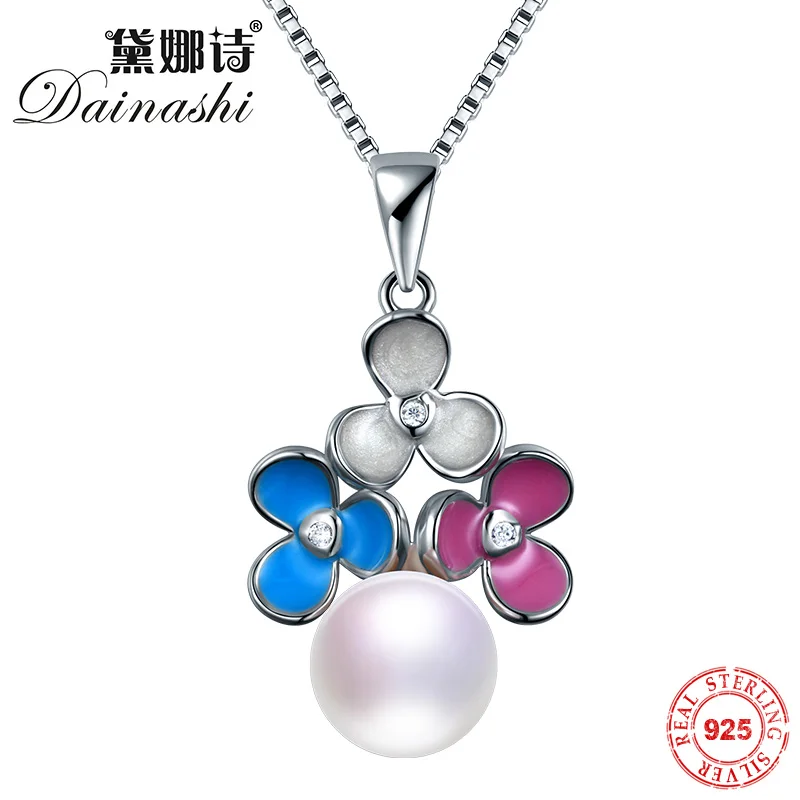 Dainashi 3 цвета цветок Подвески натуральная Твердые 925 Серебряный кулон Цепочки и ожерелья идеально круглые жемчужины Красивые ювелирные изделия для Для женщин