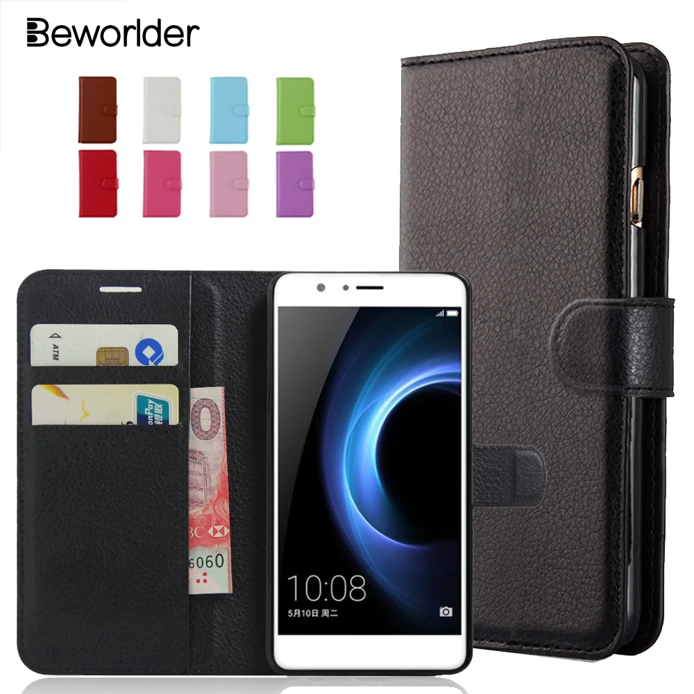 

Beworlder For Huawei Honor 8 Case PU Leather Case Lychee Pattern Flip Wallet Card Slots Stander Phone Cases Cover Bags Honor 8