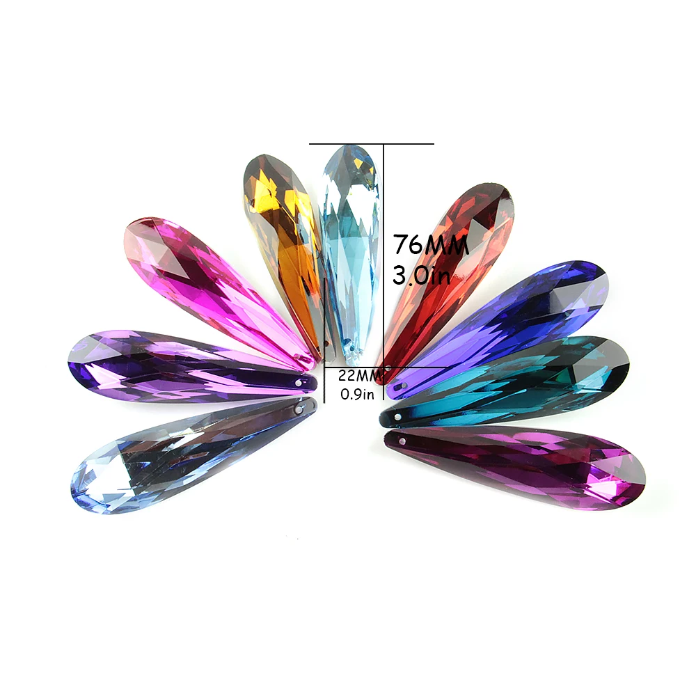 

76mm 50pc Crystal Long Teardrop Chandelier Pendants Tea,Fuchsia,Red,Rose with Silver Back Lamp Parts for Wedding/Home Lamp Decor