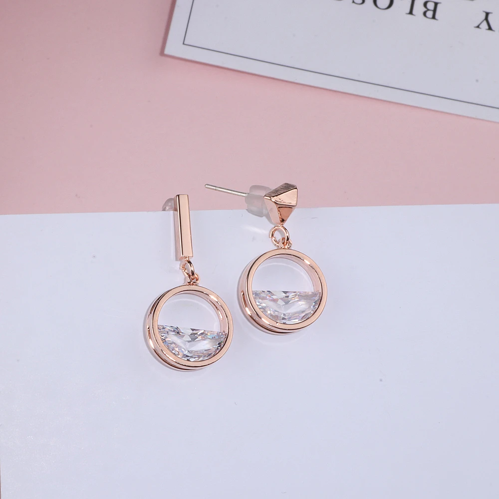 2018 New Design Asymmetric Earrings For Women Geometric Shape Rose Gold Color Crystal Drop Earrings Female Jewelry Gift WX109