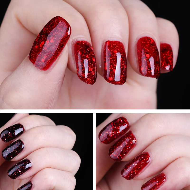 YiZhiXiu 1pcs 10ml Red Diamond Varnish Soak-off UV Gel Polish Sequin Lacquer Glitter Manicure Enamel Nail Art for Sexy women