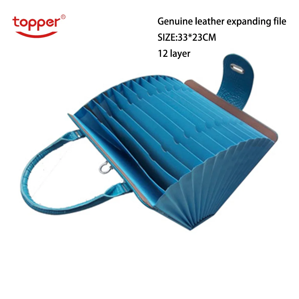 

Leather organ 12 Pockets Expanding wallet File Folder A4 Organizer Portable Business File paper Office Supplies Document Holder