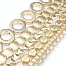 Золотые матовые вкладыши из гематита гироскопа Квадратный Перфорированный Круглый камень бусины для изготовления ювелирных изделий Рукоделие DIY браслет ожерелье 15 дюймов