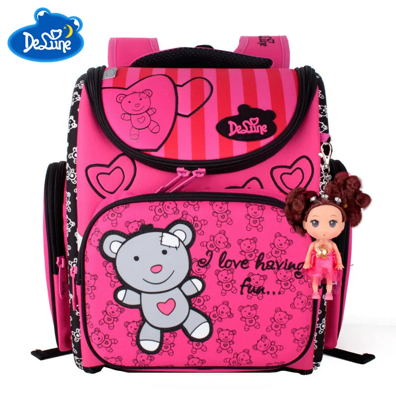 2018 Delune Large Capacity Girls Cartoon School Backpack Kids Orthopedic 5-8 Years Old Children Bear Pattern School Bag Backpack delune new style large capacity girls cartoon school backpack orthopedic ergonomic design children bear pattern school bag