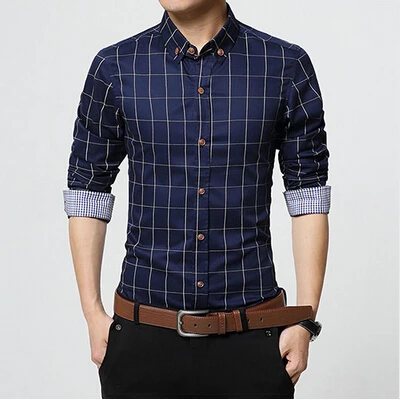 Осень, деловая Мужская рубашка, модная клетчатая хлопковая рубашка с длинным рукавом, мужская рубашка высокого качества, мужские рубашки, большие размеры 5XL - Цвет: 1311 Dark Blue
