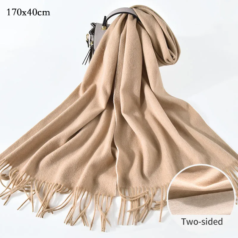 Осень зима чистый шерстяной шарф для женское утепленное плотное кисточки шерсть шаль обертывания Женские Двухцветные шерстяные шарфы два размера - Цвет: Color 1-170x40cm