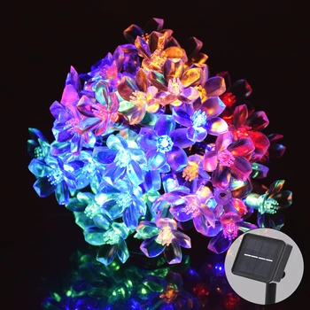 

Holiday Solar String Lights for Garden Decoration Peach Blossom Pendant LED Solar Lights Outdoor Christmas Festival Lighting 7M