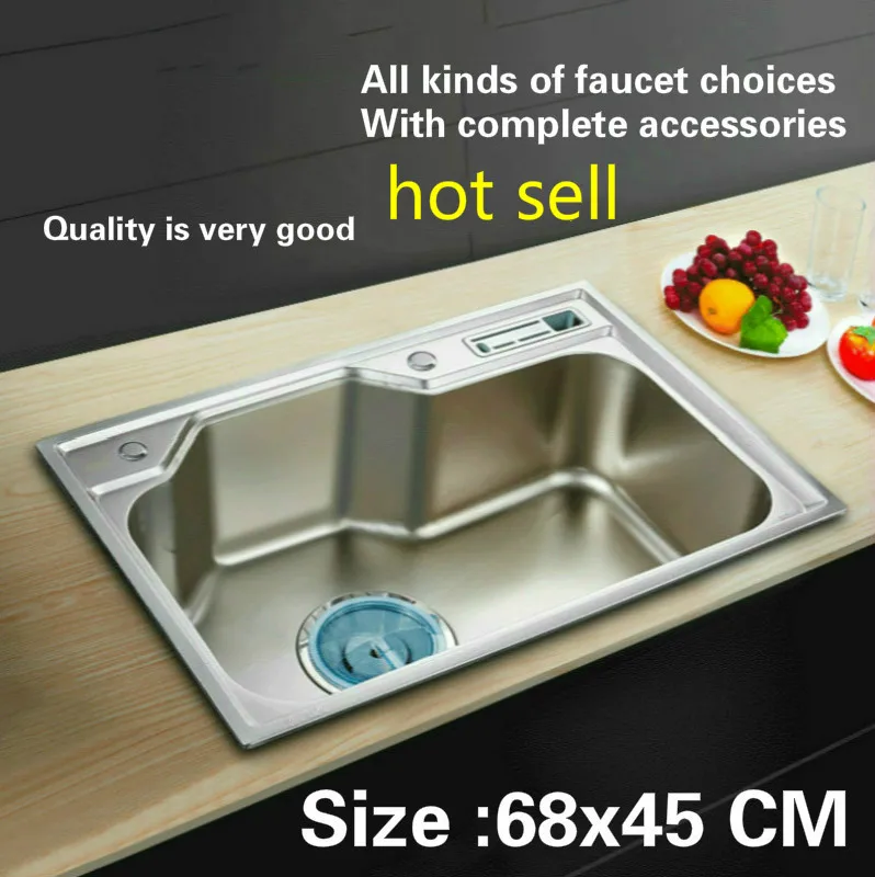 

Free shipping kitchen sink 0.8 mm thick food grade 304 stainless steel ordinary hot sell 68x45 CM