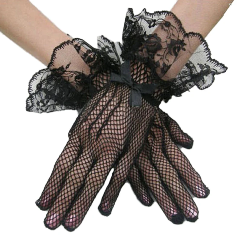 

Fashion Sexy Women Evening Party Prom Driving Costume Lace Print Gloves Pretty Mesh Bride Gloves