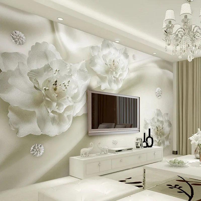 

Custom Wall Mural Walls Silk Cloth Material Flowers European Style Wallpaper For Living Room TV Background Home Decor Wall Colth
