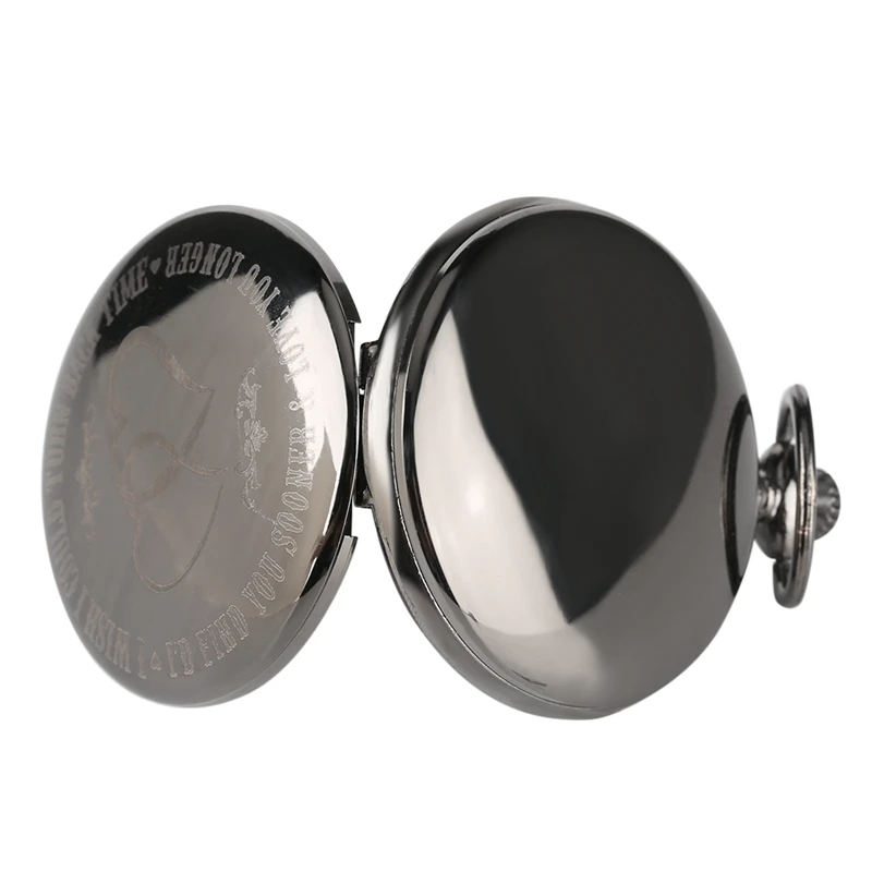 I WISH I COULD TURN BACK TIME Theme Retro Black Smooth Quartz Pocket Watch Engraved LOVE 5