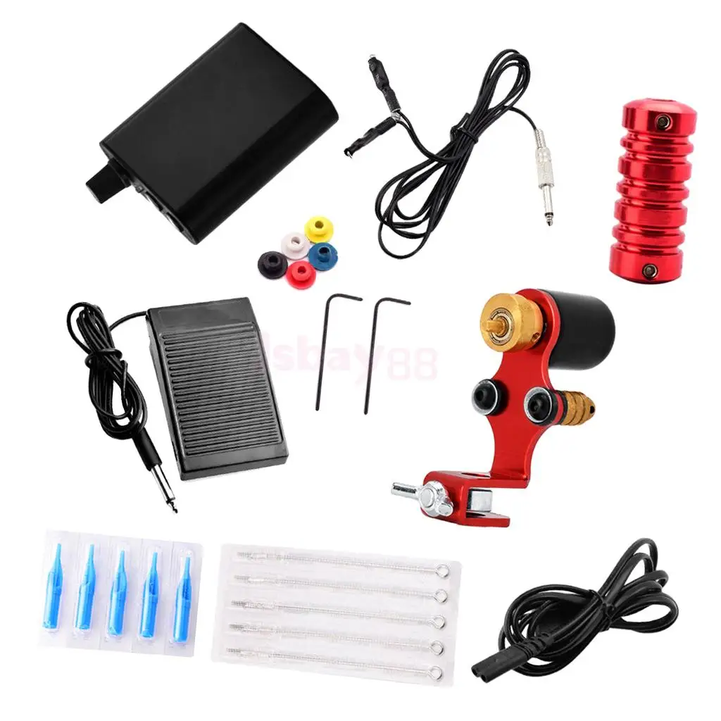 

Complete Rotary Tattoo Machine Kit EU Power Supply Pedal Cord Needle Nozzle Tip Grommets Supply Set