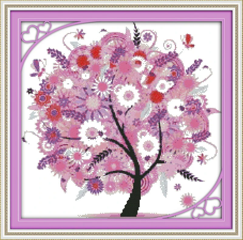 

Happy tree stream Counted Cross Stitch 11CT Printed 14CT Set DIY Chinese Cotton Cross-stitch Kit Embroidery Needlework