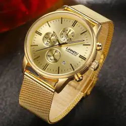 2018Men часы LIANDU Модные мужские и женские простые Нержавеющая сталь Аналоговые кварцевые наручные часы Новая мода Золотой Черный Часы A65