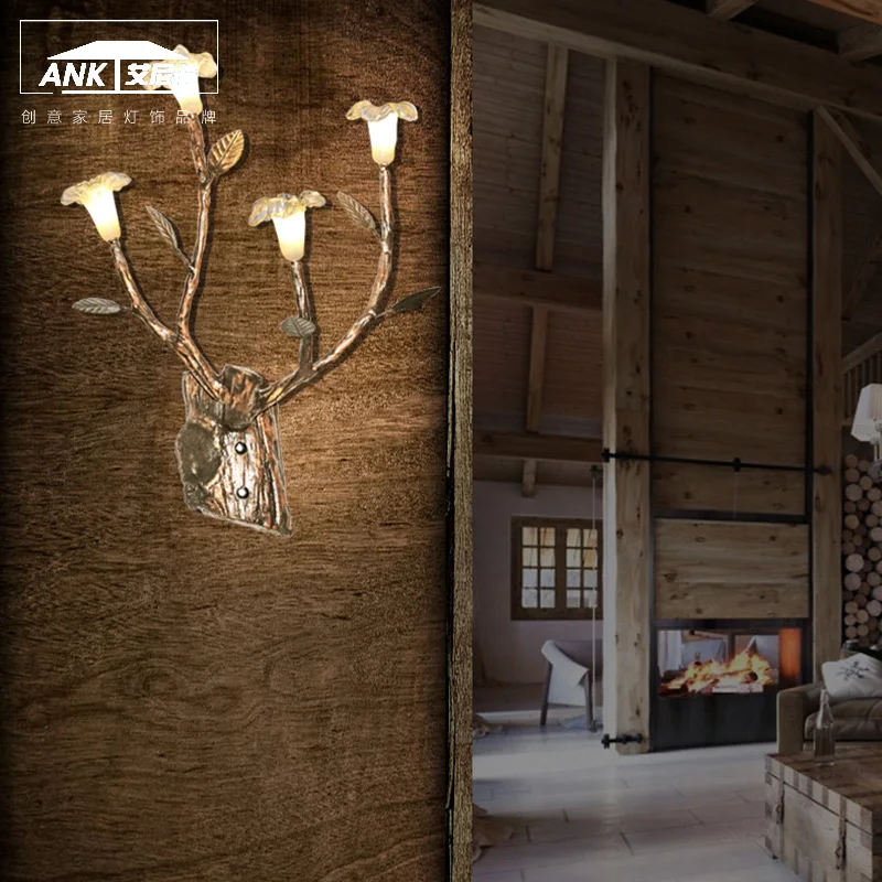 

post-modern Chinese garden branch art flower wall lamp resin clothing stores bar dining room wall lamp