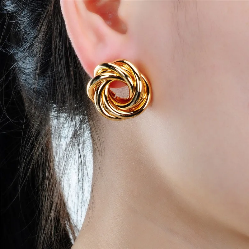 UKMOC высококачественные круглые спиральные металлические серьги-гвоздики золотого и серебряного цвета, серьги из сплава для женщин, модные ювелирные изделия