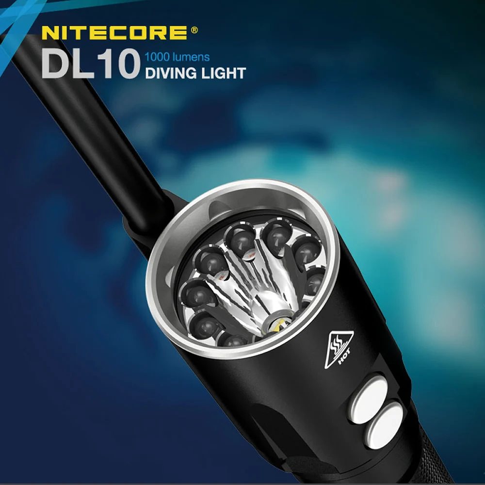 NITECORE DL10& UM10 Зарядное устройство 18650 Батарея 1000LM CREE XP-L HI V3 светодиодный фара-Искатель подводная с водонепроницаемым чехлом и возможностью погружения на глубину до 30 м