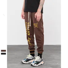 Осенние штаны-шаровары с желтыми огнями и буквенным принтом, новинка, винтажные брендовые уличные штаны черного и коричневого цвета с завязками