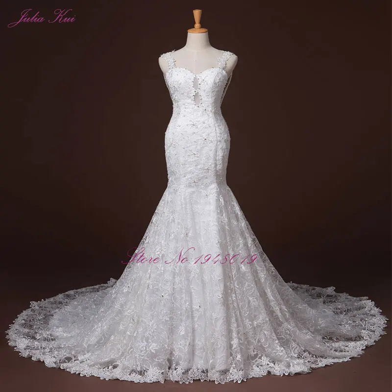 JULIA KUI/свадебное платье Русалочки с длинным рукавом Vestido De Noiva с очаровательным кружевным шитьем