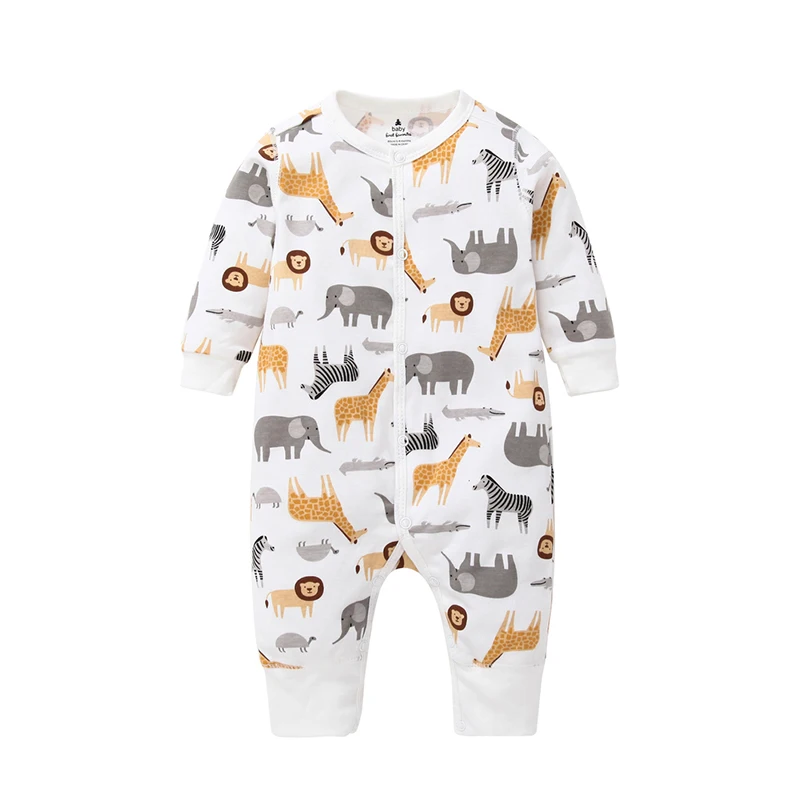 

New Spring Autumn Baby Boy Girl Casual Animal Print Romper Infant Long Sleeve Single Breasted Jumpsuit Costumes